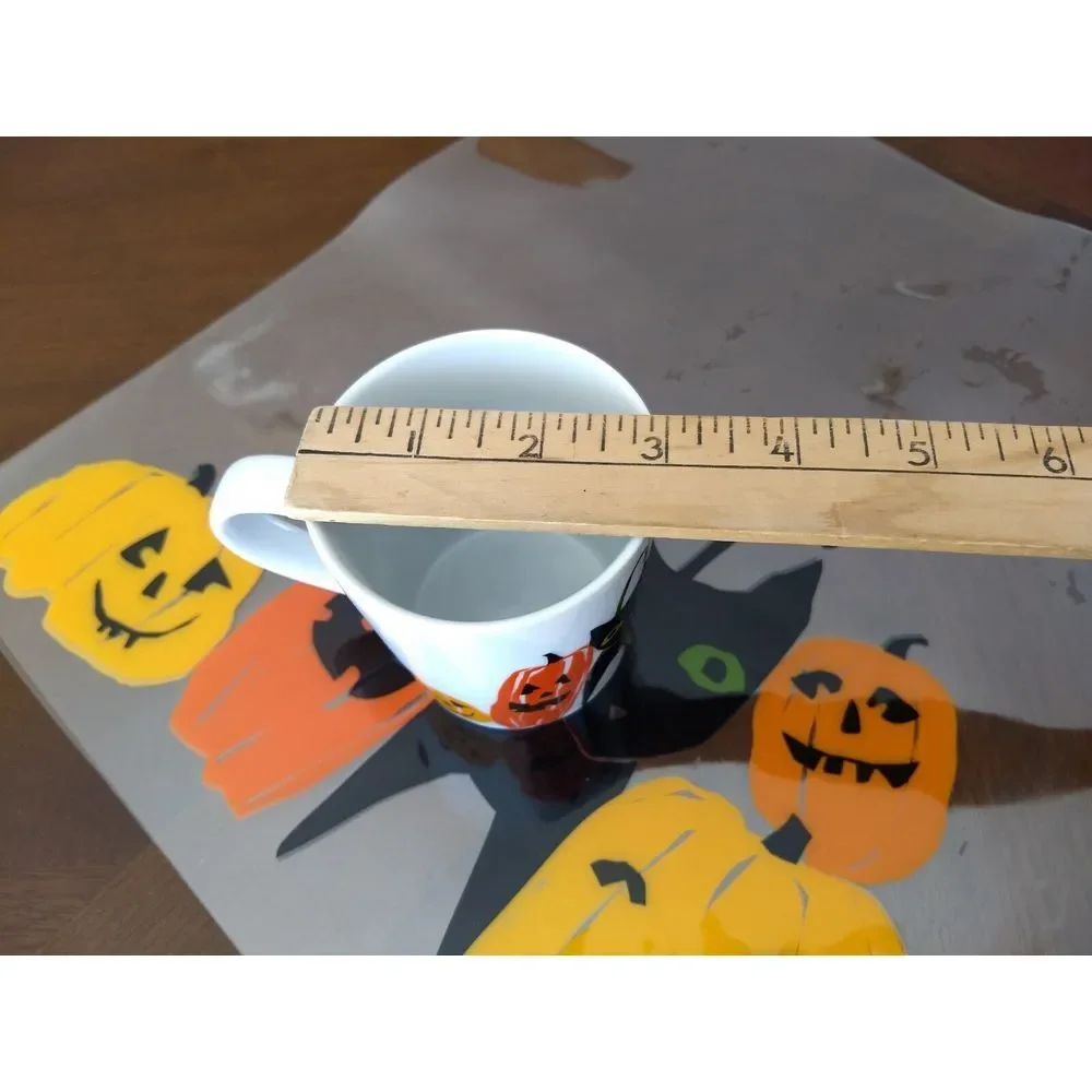 HALLOWEEN‎ Crate & Barrel Black Cat Jack-O-Lantern Coffee Mugs Matching Mats 4Pc